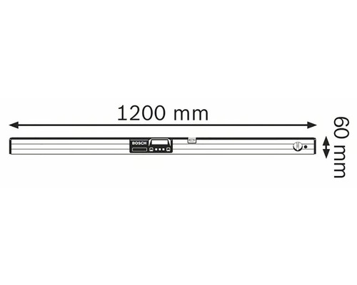 Obrázok vodováhy s rozmermi 1200 mm dĺžky a 60 mm šírky