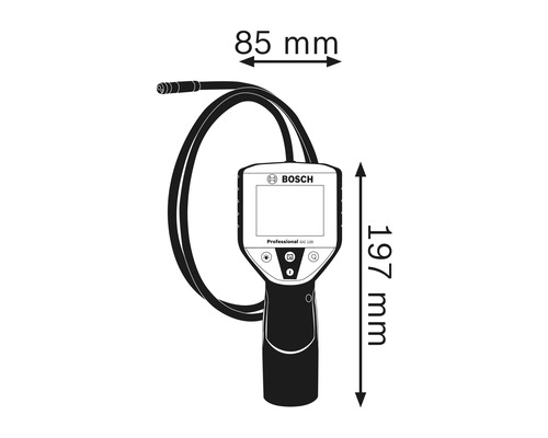 Inšpekčná kamera Bosch GIC 120 Professional s rozmermi 85 mm šírky a 197 mm výšky.