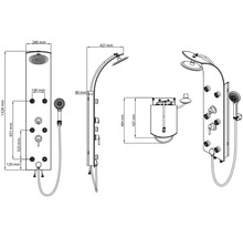 Technický nákres sprchového panela s rozmermi
