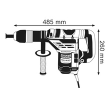 Obrázok vŕtacieho kladiva s rozmermi 485 mm na dĺžku a 260 mm na výšku.