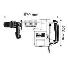 Obrázok búracieho kladiva Bosch GSH 11 E s rozmermi: dĺžka 570 mm, výška 270 mm