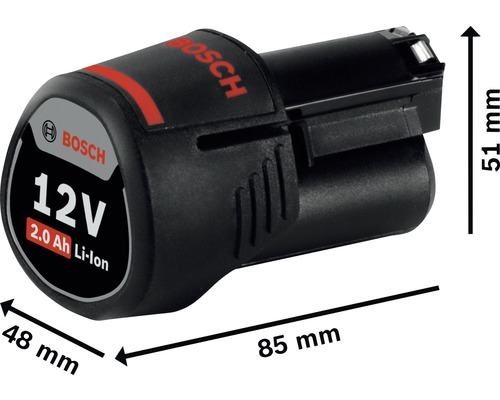 Batéria Bosch 12 V 2.0 Ah lítium-iónová s rozmermi