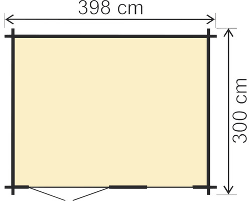 Schéma záhradného domčeka s rozmermi 398 x 300 centimetrov