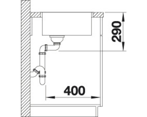 Nákres umývadla s rozmermi 290 a 400