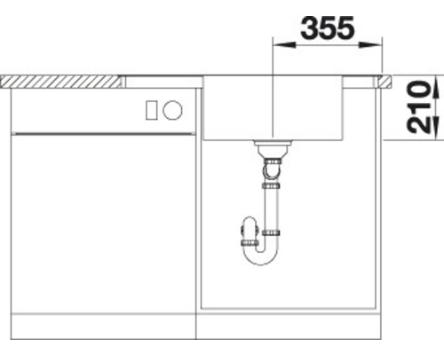 Nákres drezu s rozmermi 355 x 210