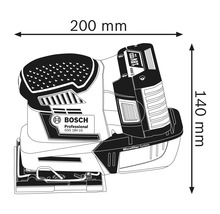 Rozmery akumulátorovej vibračnej brúsky Bosch GSS 18V-10: šírka 200 mm a výška 140 mm