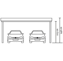 Obrázok dvojitého prístrešku pre auto s rozmermi 223 centimetrov a 248 centimetrov.