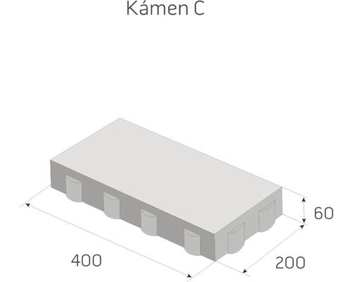 Ilustrácia dlažobného kameňa s rozmermi 400 x 200 x 60 milimetrov