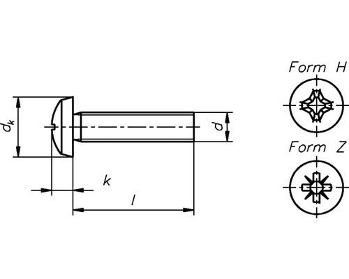 Technický nákres skrutky s rozmermi a variantmi hlavy