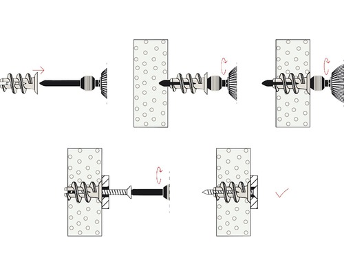 Ilustrácia montáže hmoždinky do sadrokartónu