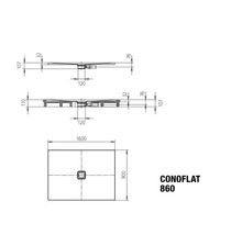Technický nákres sprchovej vaničky Conoflat 1600 x 900 mm