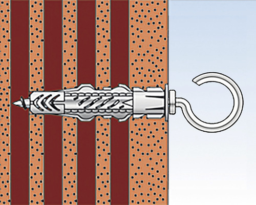 Hmoždinka so skrutkovacím hákom v stene