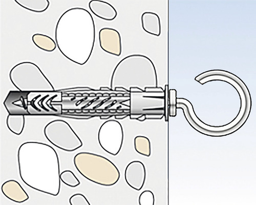 Ilustrácia hmoždinky s hákom v stene