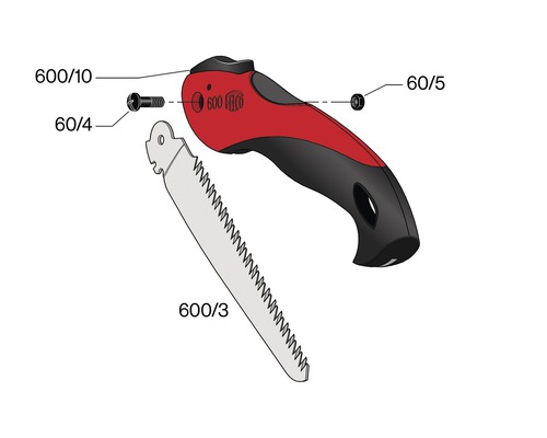 Skladacia pílka so skrutkami, pílovým listom a rukoväťou