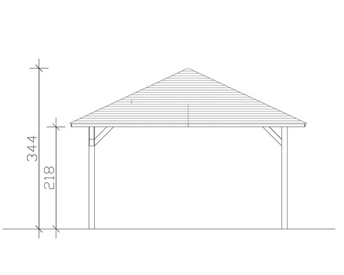 Technický nákres altánku s výškovými údajmi