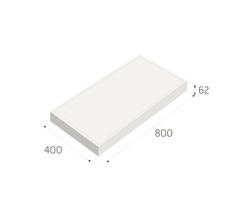 Technický nákres sprchovej vaničky s rozmermi 800 x 400 x 62 milimetrov.
