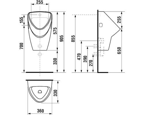 Technický nákres závesného WC s rozmermi.