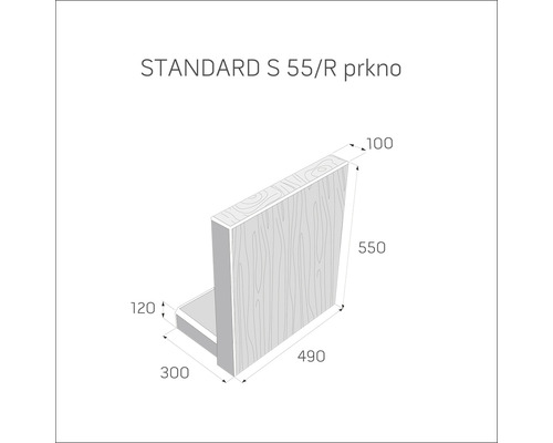 Nákres štandardnej dosky S 55/R s rozmermi