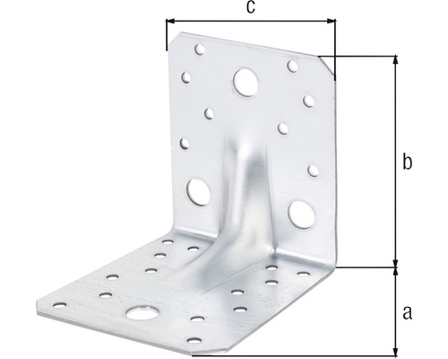 Kovový uholník s otvormi a značkami a, b a c