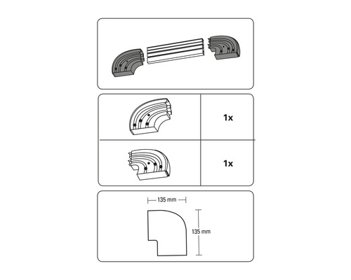 Návod na inštaláciu rohového dielu s rozmermi 135 mm x 135 mm