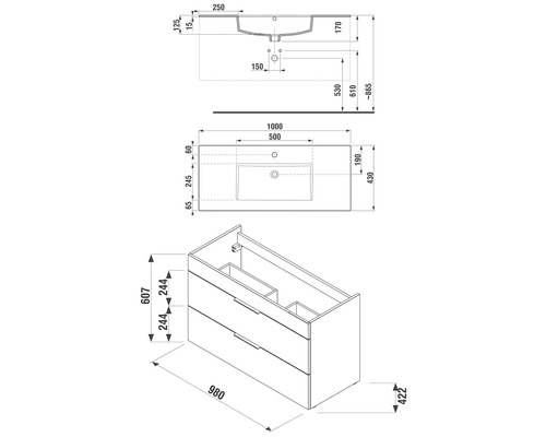 Technický nákres skrinky pod umývadlo s rozmermi