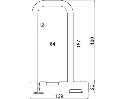 Technický nákres U-zámku s rozmermi