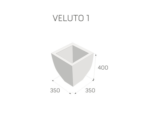 Nákres kvetináča Veluto 1 s rozmermi 350 x 350 x 400 mm