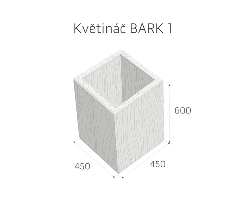 Kvetináč Bark 1 s rozmermi 450 x 450 x 600 milimetrov.