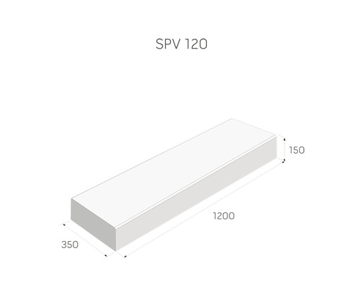 Zobrazenie prvku SPV 120 s rozmermi 1200 x 350 x 150 mm.