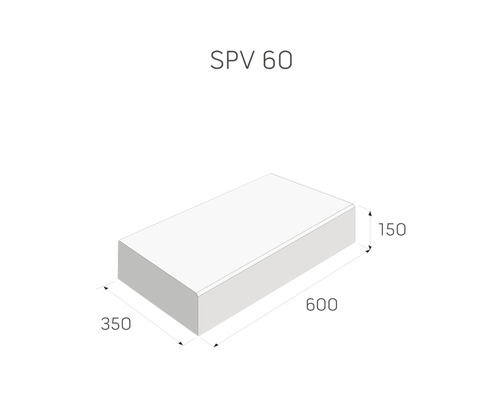 Technický nákres dlažobnej kocky s rozmermi 600 x 350 x 150 milimetrov.