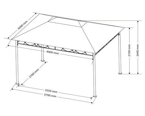Technický nákres altánku s rozmermi