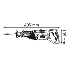 Obrázok priamočiarej píly s rozmermi 495 mm dĺžky a 195 mm výšky