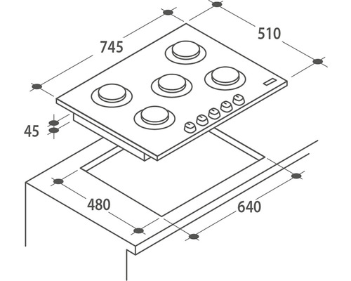Technický nákres varnej dosky s rozmermi