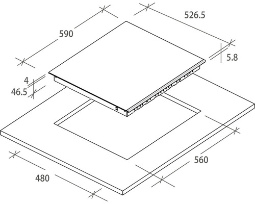 Nákres inštalačnej situácie varnej dosky s rozmermi