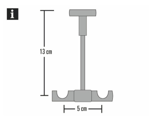 Technický nákres držiaka s rozmermi 13 cm výška a 5 cm šírka.