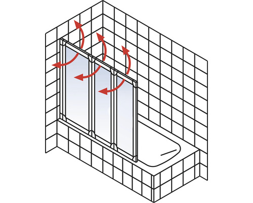 Vaňová zástena s vetracími šípkami v kúpeľni s obkladmi