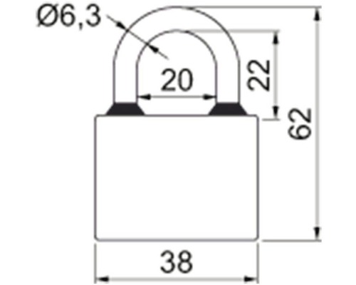 Technický nákres visiaceho zámku s rozmermi