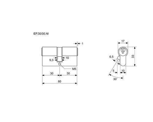 Technický nákres valca EP.30/30.NI s rozmermi