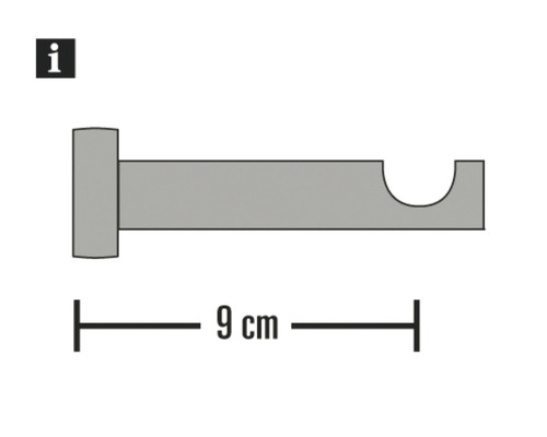 Držiak záclonovej tyče bočný pohľad s rozmerom deväť centimetrov