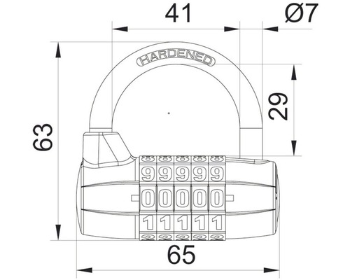 Technický výkres číselného zámku s rozmermi