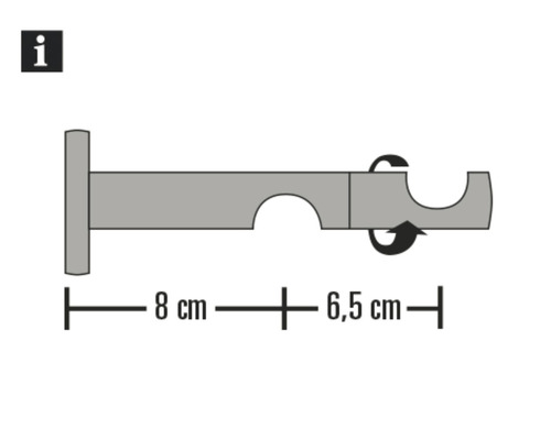 Technický nákres držiaka záclonovej tyče s rozmermi