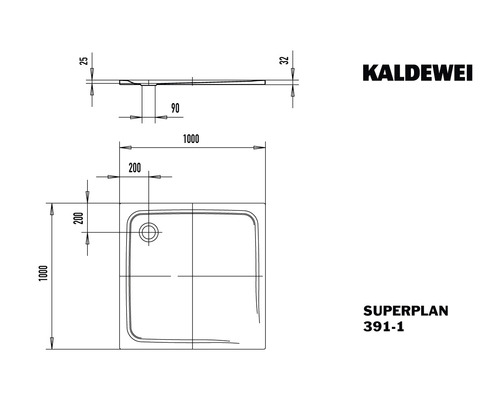 Kaldewei Superplan 391-1 sprchová vanička technický nákres