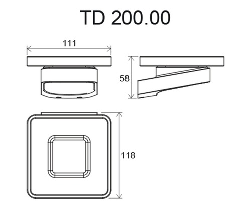 Technický nákres rohového ventilu s rozmermi