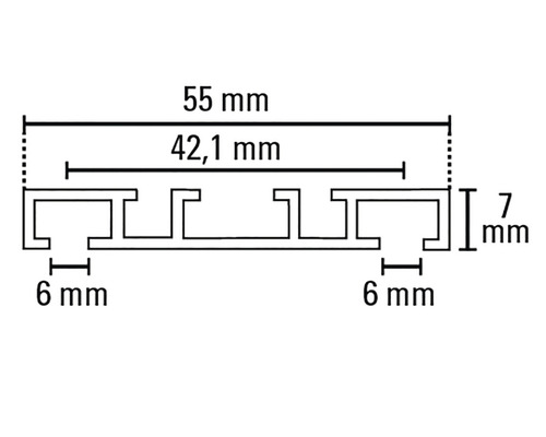 Technický nákres profilu s rozmermi 55 mm, 42,1 mm, 7 mm a 6 mm.