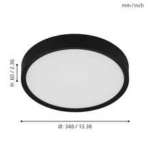 Okrúhle stropné svietidlo s rozmermi 340 x 60 milimetrov