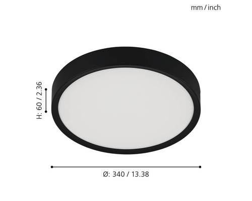 Okrúhle stropné svietidlo s rozmermi 340 x 60 milimetrov