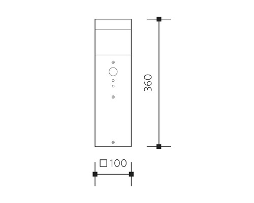 Technický nákres vonkajšej lampy s rozmermi 360 krát 100 milimetrov.
