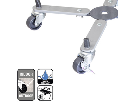 Pojazdná doska s tromi kolieskami a súvisiacimi symbolmi