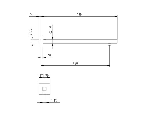 Technický výkres ohrievača uterákov s rozmermi