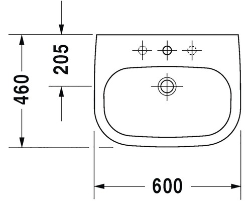 Technický nákres umývadla s rozmermi